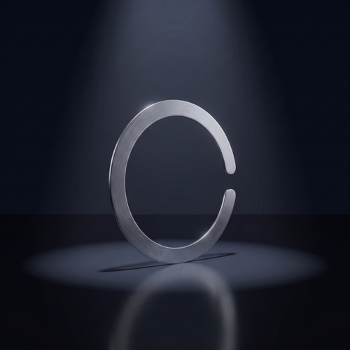 Magnetik magnetic ring in silver under a spotlight